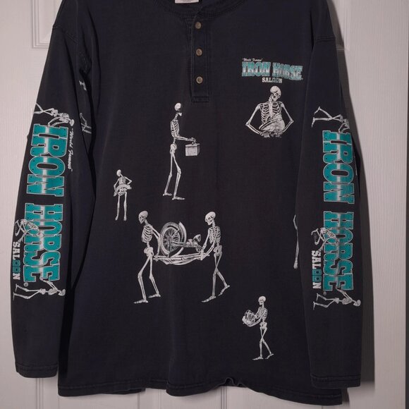 VINTAGE Iron Horse Saloon Skeleton Scrapyard USED Long Sleeve Shirt (L, 1996) - Picture 7 of 9